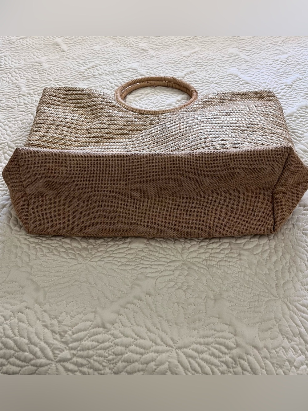 Neutral Woven Circle-Handle Tote Bag - Picture 9 of 13